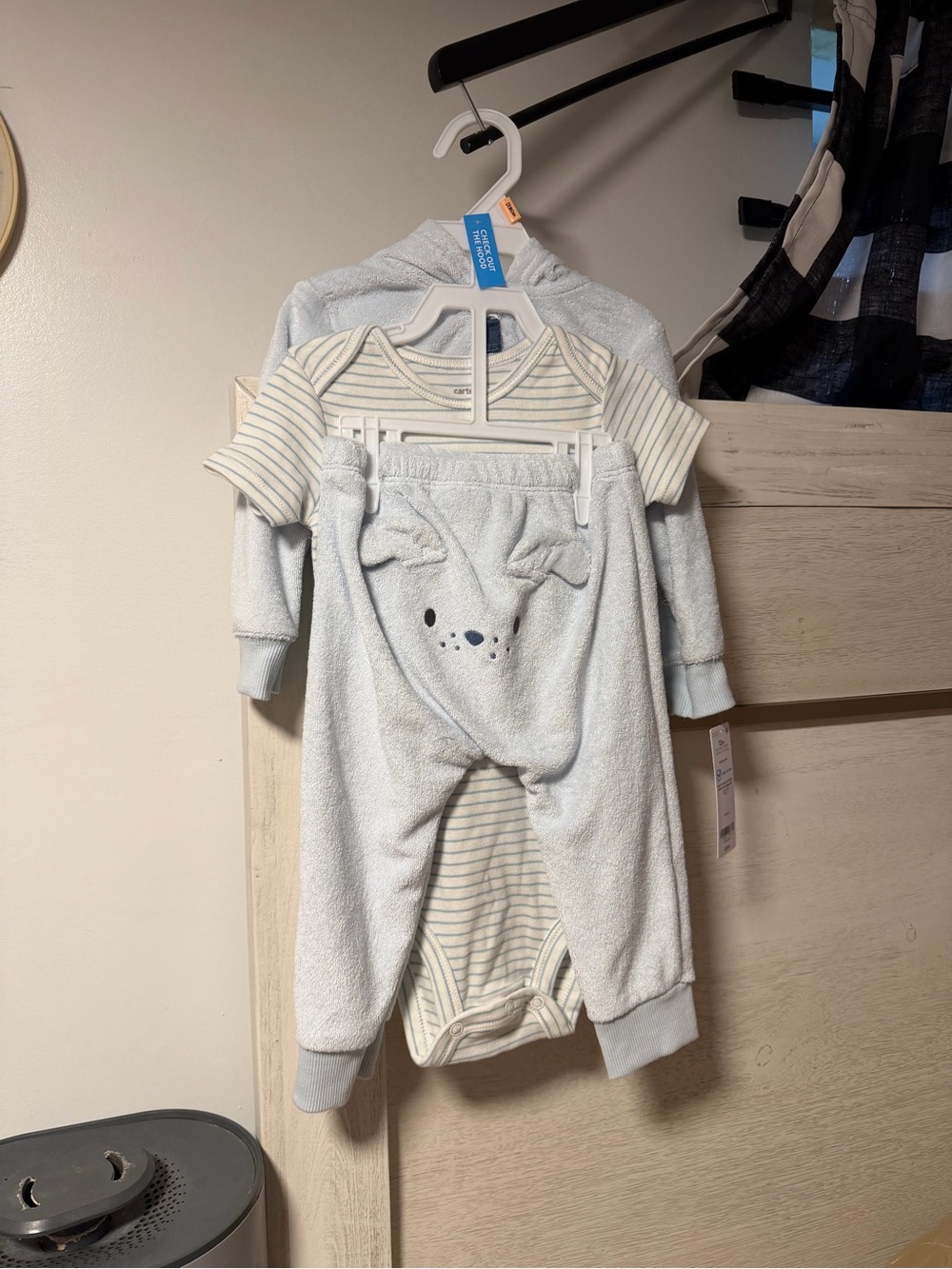 Carter's Light Blue Plush Baby Joggers with Bear Face